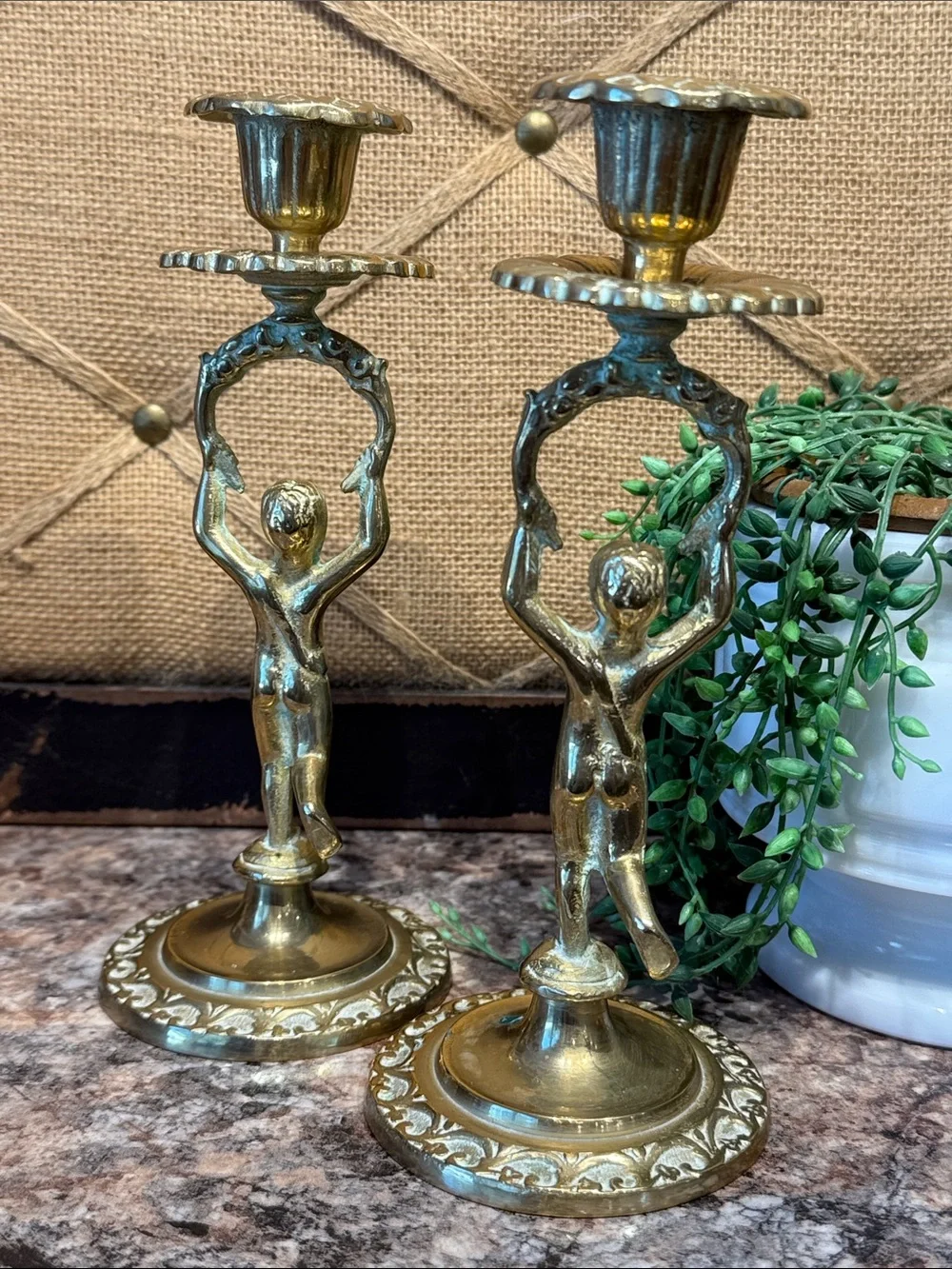 Brass Cherub Candle Holders - Set of 2